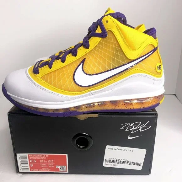 Nike Lebron 7 Media Day Shoes Men’s Size 6.5 CW2300-500 Purple/White/Yellow Nike Lebron 7 VII QS Shoes Media Day Purple Gold White  main image 2